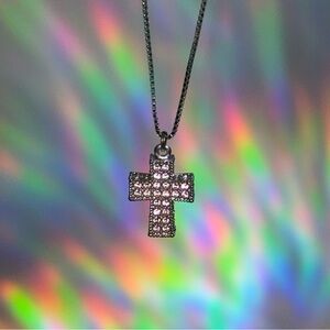 Swarovski Pink & Silver Cross Necklace